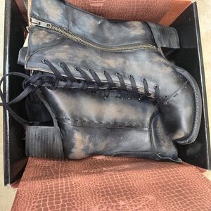 Freebird Dart Black Lace-Up Granny Style Square Toe Boots Size 10